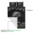 Bass fishing quilt showing the printed front and white quilted backing in a product detail view