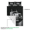Semi-truck quilt blanket showing the printed front and white quilted backing detail
