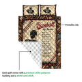 Baseball quilt detail showing a printed front, white quilted backing, and hand-stitched construction