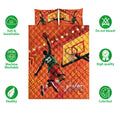Basketball quilt bedding set shown with care icons and vibrant player and hoop artwork