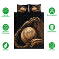 Baseball quilt bedding set displayed with matching baseball artwork and feature icons around the design