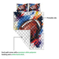 American football quilt showing the printed front and white quilted backing in a product detail view