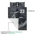 Hockey quilt blanket shown with printable skate artwork and a white quilted backing detail