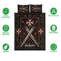 Knights Templar quilt bedding set with crossed swords, heraldic crosses, and ornate black and burgundy design