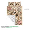 Shih Tzu quilt blanket detail showing the printed floral front and white diamond stitched backing