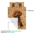 Poodle quilt blanket showing the printed front and white quilted backing detail