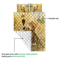 Bengal cat quilt showing the printed front and white diamond-stitched backing