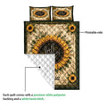 Sign language sunflower quilt showing its printed front design and white quilted backing