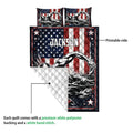 Swimming quilt blanket showing the printed front, white quilted backing, and stitched construction detail