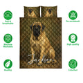 English Mastiff bedding set shown front-facing with coordinated dog artwork and a quilted diamond background