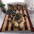 English Mastiff quilt blanket styled in a bright bedroom with matching patriotic pillow artwork