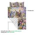 Maine Coon quilt bedding set showing the printed floral front and quilted reverse side