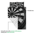 Dartboard quilt showing the printed front and white quilted polyester backing detail