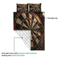Dart board quilt showing the printed front and white quilted reverse construction