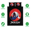 Jiu jitsu quilt bedding set shown with grappling artwork and product feature icons