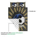 Jiu jitsu quilt showing the printed front, white quilted reverse, and grappling artwork