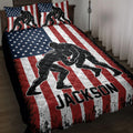 Wrestling quilt blanket bedding set displayed on a bed with patriotic stars and stripes artwork