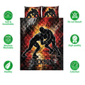 Wrestling quilt bedding set with grappling silhouettes, colorful abstract sports artwork, and feature icons
