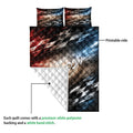 Racing quilt blanket showing the printed checkered flag design and quilted backing detail