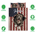 Pitbull quilt bedding set displayed with soft breathable, washable, and colorfast feature icons