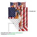 Boxer dog quilt showing the printed front and white quilted backing detail