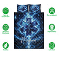 Paramedic quilt bedding set shown with blue Star of Life artwork and feature icons around the design