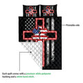 Paramedic quilt showing the printed front, white backing, and quilted construction detail