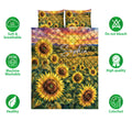 Sunflower quilt bedding set with colorful field artwork and soft breathable feature icons
