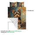 Yorkshire Terrier quilt bedding set showing the printed front, white quilted backing, and stitched construction