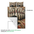 Bowling quilt showing the printed pin and ball artwork with a quilted white reverse side