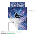 Ice skating quilt blanket with figure skater artwork, printed front, and diamond quilted backing detail