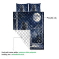 Russian Blue cat quilt showing the printed front and white diamond-stitched backing detail