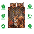 Squirrel quilt bedding set shown with soft breathable and care feature icons