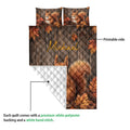 Squirrel quilt showing the printed front and white quilted backing detail
