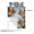 Squirrel quilt showing the printed woodland artwork on one side and the white quilted backing underneath