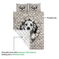 Dalmatian quilt bedding set detail showing the printed stone wall side and white quilted backing