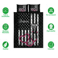 Nurse quilt bedding set with pink stethoscope design, patriotic stripes, stars, and care feature icons