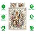 Guinea pig quilt bedding set shown with floral animal artwork and soft breathable bedding feature icons