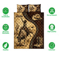 Rodeo quilt bedding set with bull rider artwork, cowboy boots, hats, and Western-inspired brown and tan design