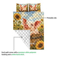Pig quilt blanket showing the printed sunflower side and white quilted backing detail