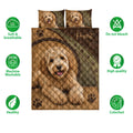 Labradoodle quilt bedding set with dog portraits, paw print accents, and soft breathable design icons
