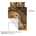 Labradoodle quilt blanket showing printed front artwork and white quilted backing detail