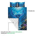 Mermaid quilt bedding set showing the vivid printed underwater artwork and white quilted backing