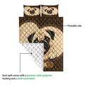 Pug quilt blanket detail showing the printed side and white quilted backing