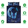 Diabetes awareness quilt bedding set showing blue butterflies, awareness ribbons, and moonlit artwork