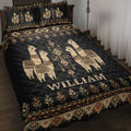 Black alpaca quilt blanket with geometric patterns, leafy borders, and decorative southwestern-inspired artwork