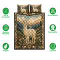 Alpaca quilt bedding set shown front-facing with mountain artwork, floral borders, and soft breathable design icons