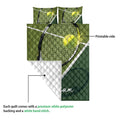 Tennis quilt blanket showing the printed front and white quilted backing detail