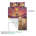 Sheep quilt blanket showing the printed artwork side and white quilted backing detail
