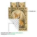 Corgi quilt blanket detail showing the printed front, quilted backing, and floral woodland border